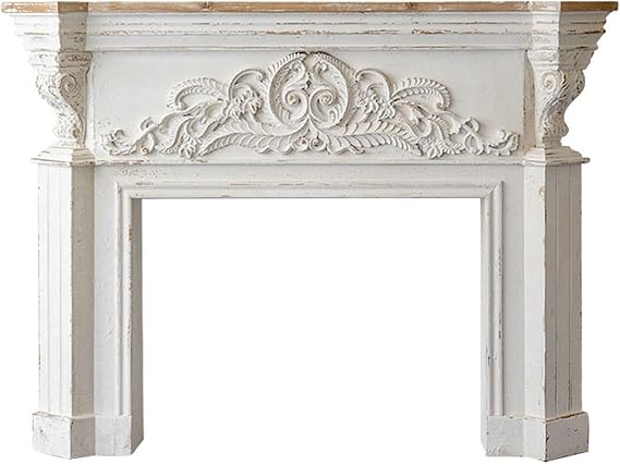 Fireplace Mantel Surround Vintage Fireplace Mantel Villa Fireplace Stove Mantel Trim Surround Solid Wood Decorative Cabinet Living Room Entrance Relief Mantelpiece Fireplace Mantel