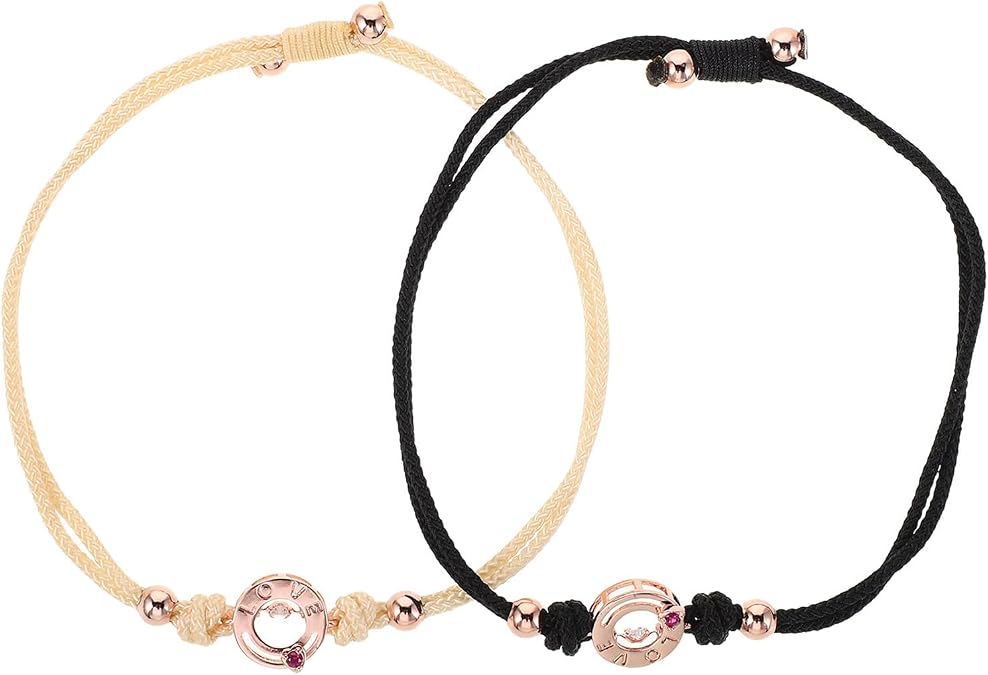 Vaguelly Long Distance Couples Bracelets with Vibration Feedback Adjustable Braided Alloy Wristbands for Boyfriend and Girlfriend Special Occasion Gift
