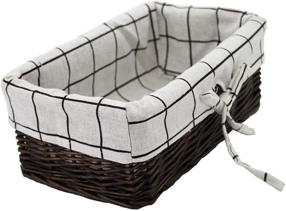 Small Wicker Storage Basket, Rectangular Woven Basket with Lining,Darkbrown