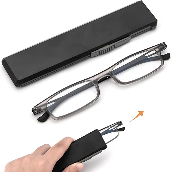 MMOWW Ultra thin Reading Glasses TR90 Compact Portable Stretchable case