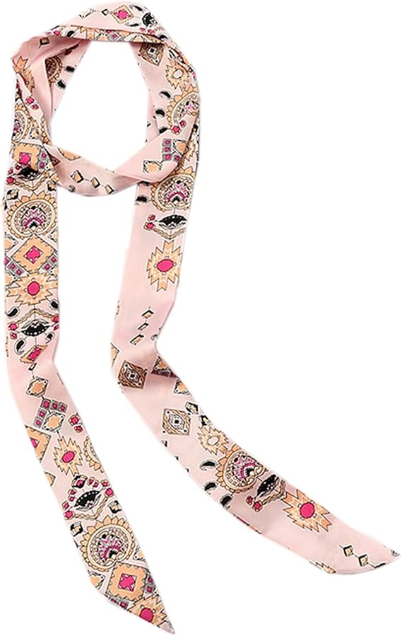 GUZOSJO Printed Long Neckerchief Skinny Scarf Necktie Handbag Wrap Handle Satin Belt