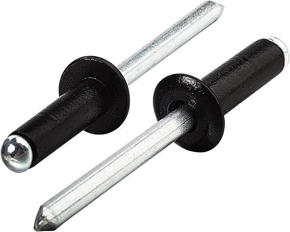 Linkup 65pcs pack 1/4'' x 1/2'' Black pop blind Rivets, 6.4mm x 12mm Black pop rivets,Aluminum Body Steel Mandrel Rivets (Black),Dome Head aluminum rivets