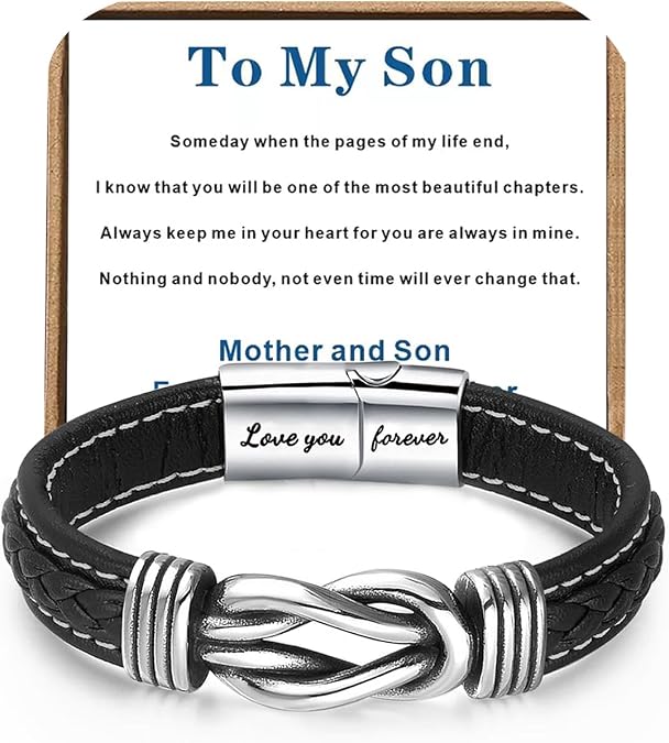 Mother & Son Forever Linked Leather Bracelet, Son Gifts from Mom