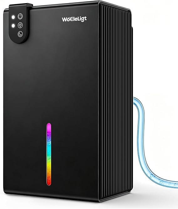 98 OZ Small Dehumidifier for Home 1000 Sq Ft, Quiet Dehumidifier with Drain Hose, Auto Shut-Off, Sleep Mode, 7-Color Light for Basement, Bedroom, Bathroom, Closet, RV (Black)