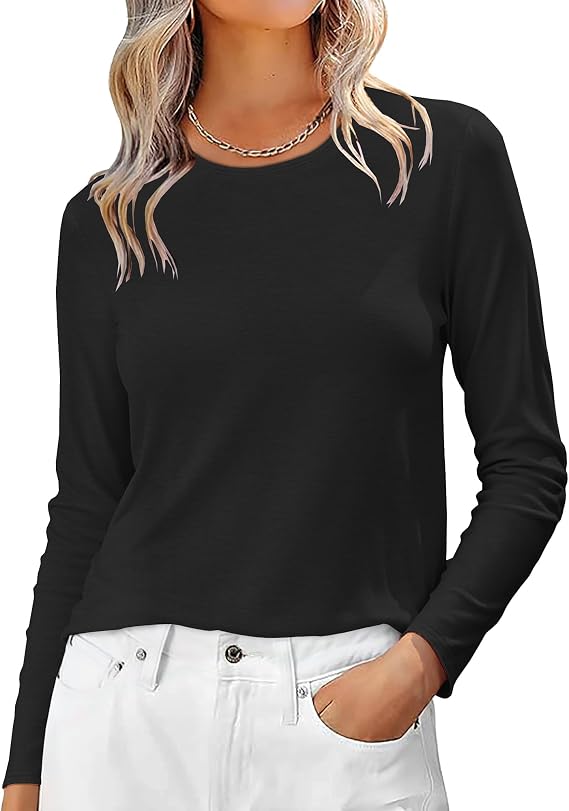 Long Sleeve Shirts for Women Graphic Crew Neck Tops Casual Fit T Shirts | rosemia Cotton Long Sleeve Graphic T Shirts Basic Crew Neck Soft tops Fall and Winter Daily Wear 2026