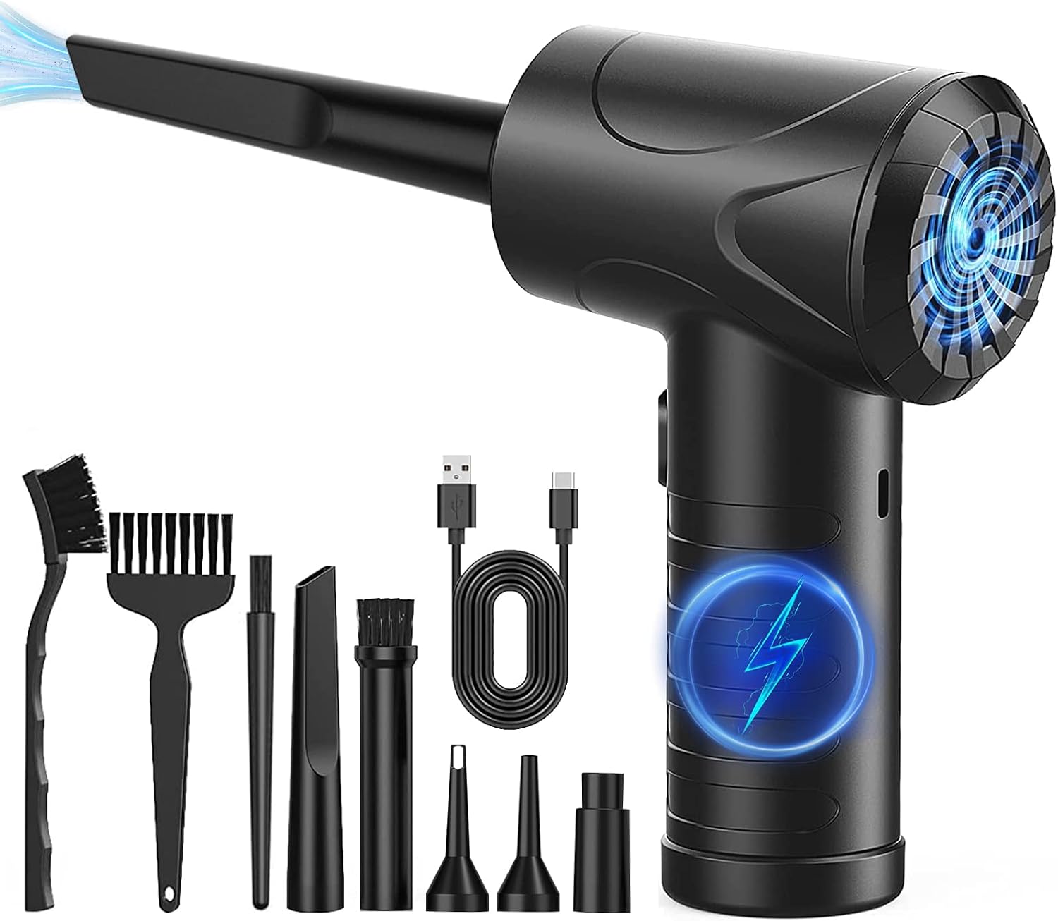 Electric Dust Blower, 3-Speed 91000 rpm Compressed Air Duster, USB Rechargeable Compressed Air Spray, PC Cleaning Set with 6000 mAh Battery for Laptop, Keyboard, Car, Office Equipment, Sofa