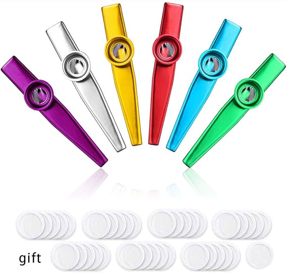 Vidillo 6 Kazoo Instrument Set with 36 Kazoo Flute Diaphragms | Aluminum Alloy Body, Perfect for Guitar, Ukulele, Violin