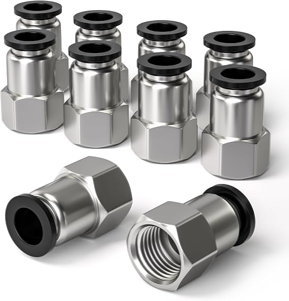 Bwintech Pack of 10 6 mm Hose AD x 1/4 Inch BSP Female Thread Straight Plug Pneumatic Adapter PCF6-02 Quick Release for Air Lines