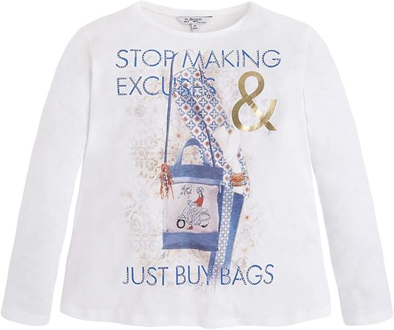 Big Girls Tween 8-18 Embellished Buy-Bags Graphic Print Long Sleeve Fashion Tee/T-Shirt