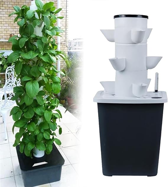 Garden Hydroponic Growing System,30 Pods Hydroponics Tower,Aeroponics Growing Kit with Hydrating Pump,Adapter,Net Pots,Timer,for Home Kitchen Gardening(15Holes)