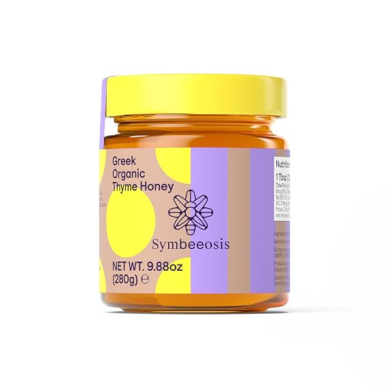 Symbeeosis 100% Organic Greek Thyme Honey - Premium Superfood with High Polyphenols, Phenolic Acids - Immune Booster - Distinctive Aroma, Rich Amber Color & Sweet Taste | Premium Superfood, High Polyphenols, Phenolic Acids, Immune Booster, Distinctive Aroma