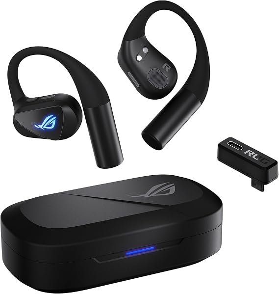 Asus - ASUS ROG Cetra Open Wireless - Écouteurs Gaming sans-Fil, Haut-parleurs avec revêtement DLC, Modes Audio personnalisés, Quatre micros à réduction de Bruit par IA, 16 Heures d'autonomie,
