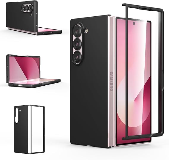 Foluu Slim Fit Case for Samsung Galaxy Z Fold 6, with Front Built-in Screen Protector, Ultra Thin Matte PC Protective Cover for Samsung Galaxy Z Fold6 5G 2024 (Black)