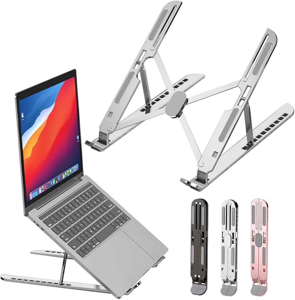 Laptop Stand, Foldable, Improved PC Stand, 10 Adjustable Heights, Improved Posture, Aluminum, Lightweight, Anti-Slip, Ergonomic, Portable, Tablet, Laptop