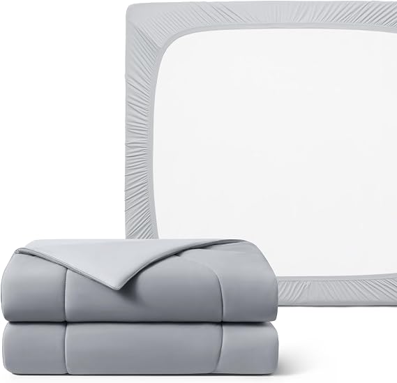 REST Buy 2 GET 30 Percent Off: Evercool Comforter Plus Fitted Sheet Bundle at 30% Discount, in Light Gray, Twin Size