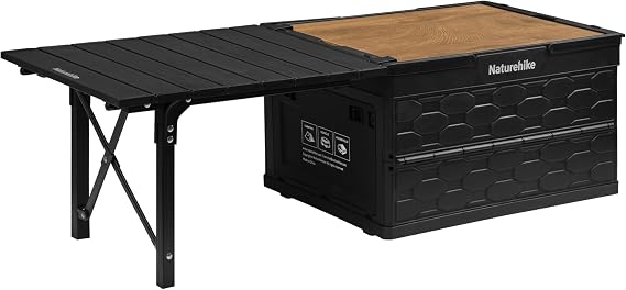 Naturehike Lispace Camping Table with Storage Box, 50L Collapsible Trunk Organizer with Lid, Folding Storage Bin for Camping Picnic Home
