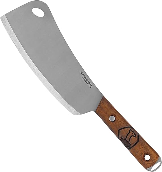 Condor Tool & Knife Cleaver Knife - Blasted Satin Finish - 1075 High Carbon Steel - Walnut Rivet Handle - 7.17 in Blade - 8.47oz (2.2mm Thick)