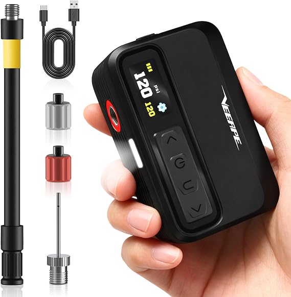 Tiny Pump Mini Bike Tire Pump - Max 120PSI Portable Electric Bicycle Pump with Fast Inflation Auto Stop - Bicycle Inflator with Presta Schrader Valve for E-Bikes Bicycles Various Balls