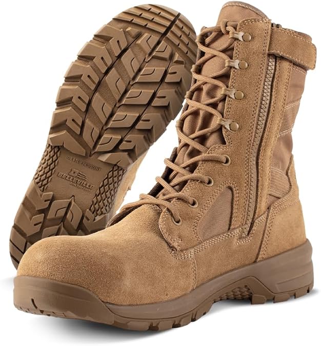 Belleville Composite Toe Military Tactical Boots for Men, Leather, Side Zip