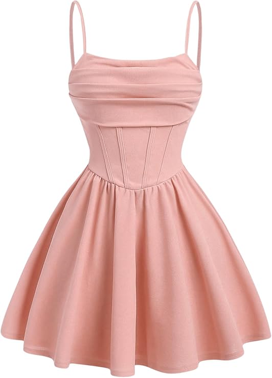 SHENHE Girl's Spaghetti Strap Corset Dress Pleated A Line Flare Cami Dress