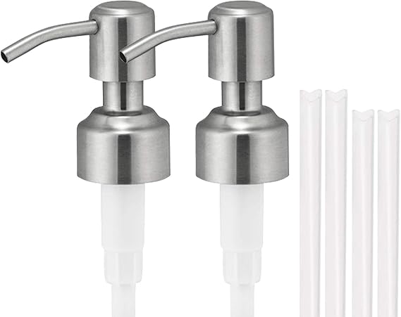 304 Rust Proof Stainless Steel Soap Pump, Kitchen Soap Dispenser Pump Replacement, Silver Stainless Steel Brushed Finish,Fit Standard 8oz/16oz Boston Round 28/400 Neck Bottles(Pack of 2)