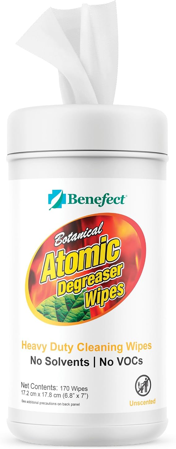 Benefect Atomic Fire & Soot Degreaser - Heavy Duty Botanical Cleaner for Fire Damage, Smoke & Grease Residue Safe for Kids, Pets & Chemically Sensitive (170 Count Wipes)