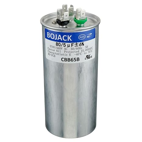 BOJACK 80+5 uF 80/5 MFD 6% 370/440 V AC CBB65 Dual Run Circular Start Capacitor for AC Motor Run or Fan Start or Condenser Straight Cool or Heat Pump Air Conditioner
