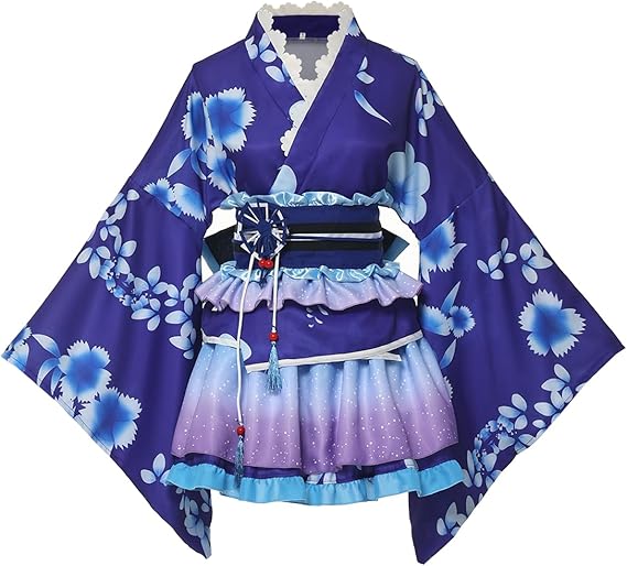 GRACEART Japanese Kimono Anime Cosplay Costume Halloween Fancy Dress Cherry Blossoms Pattern Robe with Frill Skirt for Girls and Women