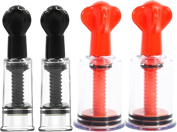 Jesakmie 2Size Red Black Nipplesuckers Silicone Nipple Corrector for Flat Inverted Nipples for Breastfeeding Mother or Women Vacuum Cup 4pieces