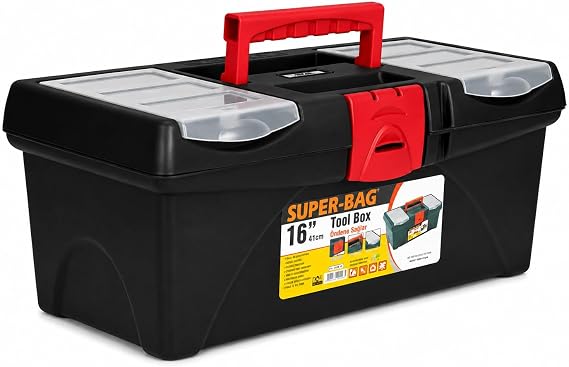Super Bag 16 İnç Plastik Takım Çantası, Organizer Bölmeli Alet Çantası, Kilitli El Aleti Saklama ve Taşıma Kutusu, Ev Garaj Atölye Kullanımı, ASR2017