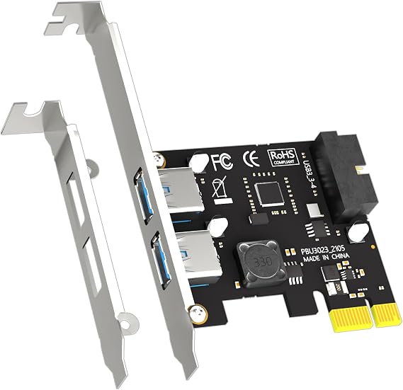 GLOTRENDS U3055-N 2-Port PCIe USB A Expansion Card with 19Pin USB Header