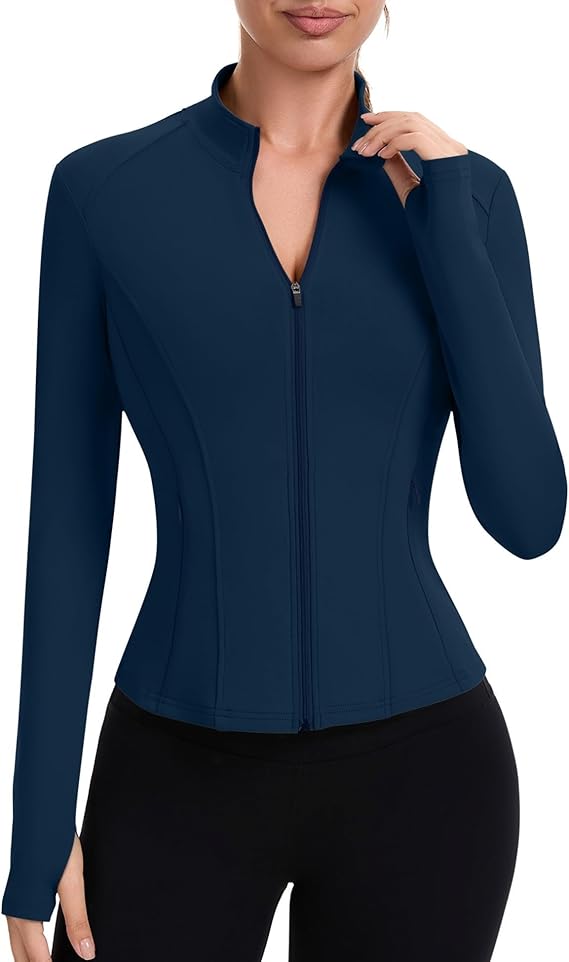 ZHENWEI Workout Jackets for Woman Zip Up Cropped Athletic Tops with Pockets