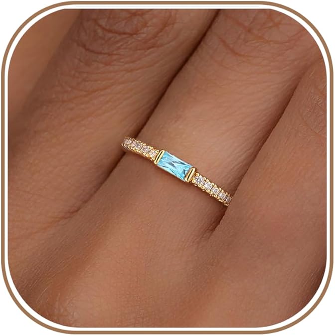 RLMOON Birthstone Gold Rings for Women 14K Gold Plated Stackable Ring