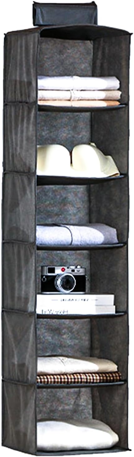 ASelected Hanging Wardrobe Storage Organiser with 6 Shelves,Foldable Wardrobe Clothes Organiser,Wardrobe Closet Organiser with Bamboo Sticks, Space
