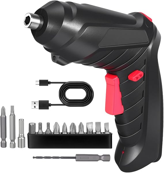 Rechargeable Cordless Screwdriver with Led Light Compact 6.7In | Electric Hand Drill Usb Charging Ergonomic Handle for Home Diy Furniture Assembly and Small Repairs
