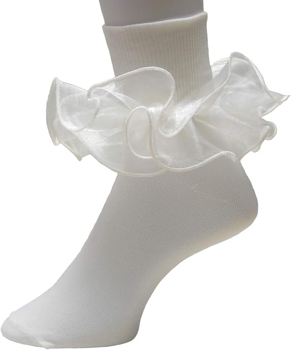 Tip Top Girls Double Ruffle Pageant Foldover Ankle Socks Organza with Trim