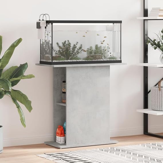 Aquarium Stand Concrete Grey 75 x 36 x 72.5 cm Wood Material Aquarium Base Cabinet with Open Compartments Aquarium Shelf Table Fish Tank Stand Aquarium Cabinet for Living Room, Home, Office