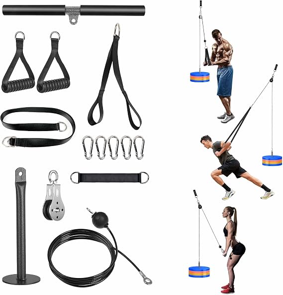 Cable Pulley System Home Gym, Cable Weight Machine Attachments | Gym Pulley System Wall Mounted Cable Crossover Machine for LAT Pull Down, Biceps Curl, Triceps Arm Shoulder Back Abdomen
