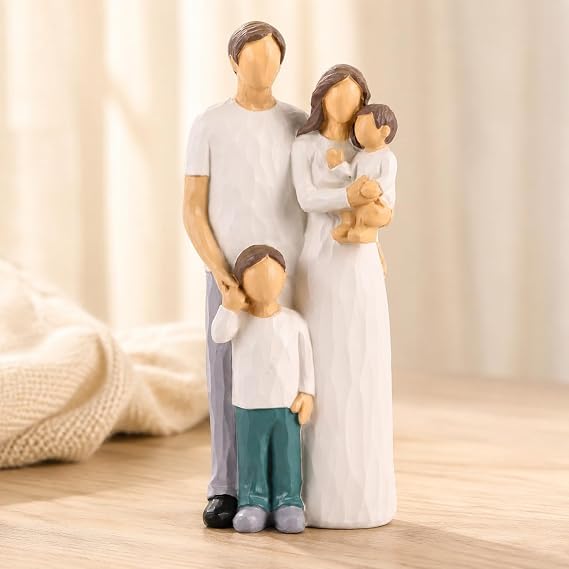 XMGZQ Family of 4 Figurines Father Mother Daughter Son Figurine, Sentimental Gifts for Family, Mom and Baby Child Statue Hand-Painted Sculpted, Birthday for Wife from Husband (White)