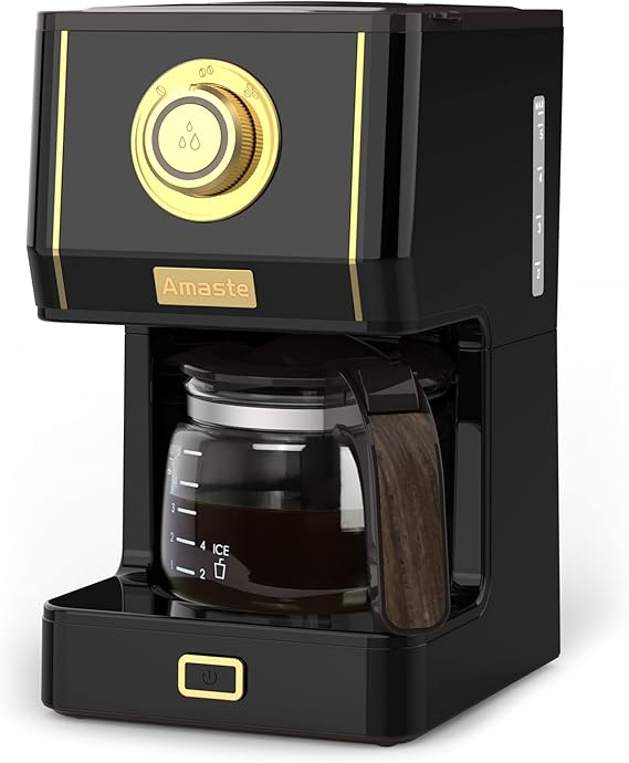Amaste 25 Oz Drip Retro Style Coffee Machine with Glass Coffee Pot, Reusable Filter, Three Brewing Modes, 30minute-Warm-Keeping, Arabica Black
