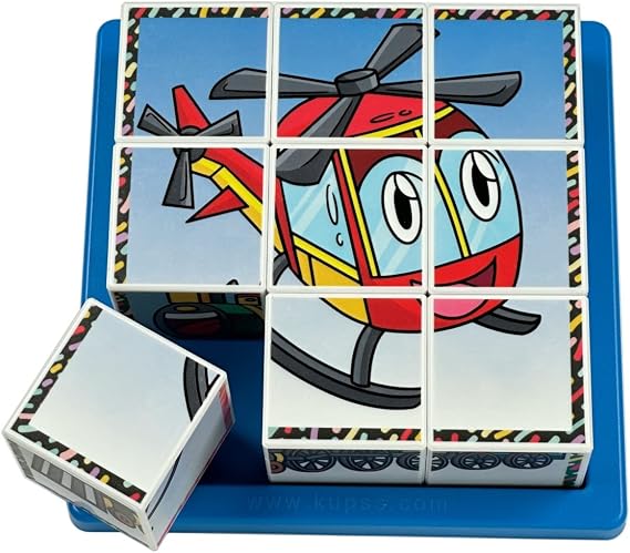 KÜPSS Neşeli Taşıtlar Puzzle - (9 Küp 6 Yapboz) - Gemi/Helikopter/Tren/Roket/Ufo/Balon