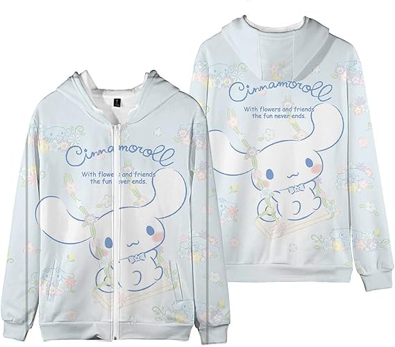 Anime Zipper Hoodie Sweatshirt Women's Long Sleeve Fleece Hooded Jacket Girls Cartoon Pullover Sweaters, Color/2, XXL