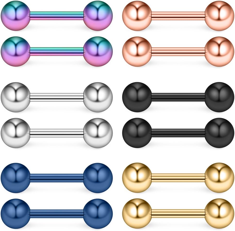 Ruifan 6Pairs 20G Mix Color Stainless Steel Polished Ball Barbell Helix Cartilage Tragus Ear Lobe Stud Earring