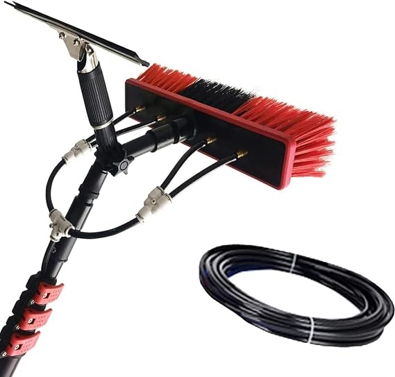 Water Fed Pole Brush Kit 3.6-12M Water Fed Cleaning Brush with Squeegee,Solar Panel Window Cleaner Cleaning Brush Telescopic Window Cleaner Solar Panel Cleaning System Washing Kit (Size : 18