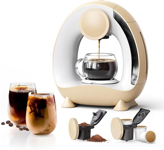 Single Serve Coffee Maker 2 in 1, 1400W Fast Brewer for K-Cup Pods & Ground Coffee, One-Touch Americano & Tea Machine with 2 Reusable Filters, Compact Design for Home Office RV Dorm