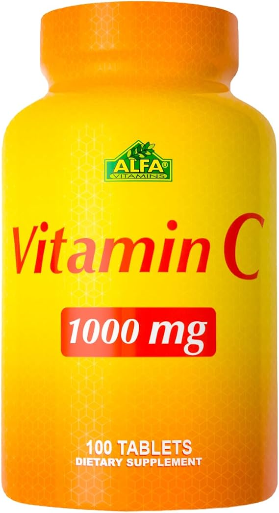 ALFA VITAMINS Vitamin C Supplement 1000mg, Powerful Antioxidant for Immune Support & Healthy Skin, Promotes Collagen Formation, Dietary Supplement for Daily Wellness and Skin Protection, 100 Tablets