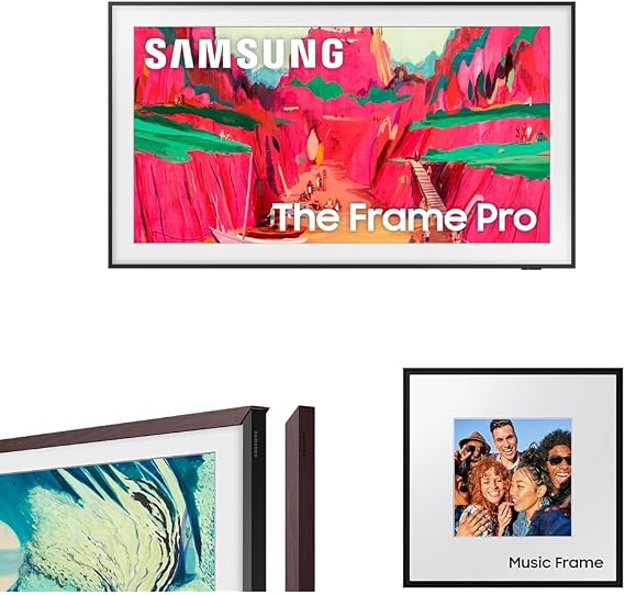 Samsung 75" The Frame Pro 4K Neo QLED Smart TV (2025) + 50" Modern Brown Bezel + LS60D Music Frame Smart Speaker Bundle