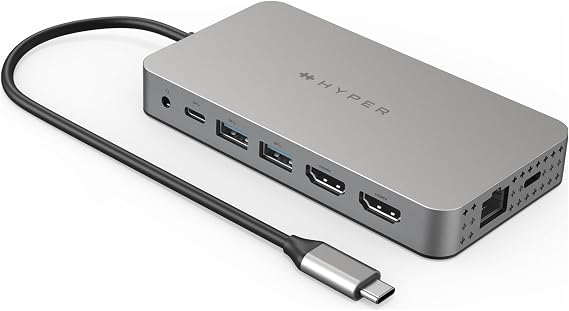 HyperDrive Dual USB C to HDMI 4K 60Hz 10-in-1 Hub for 2-Monitor Extension, 100W Power Delivery Fast Charging, High-Speed Data Transfer Compatible w/ M1, M2, M3, M4 MacBook, Windows, Chromebook