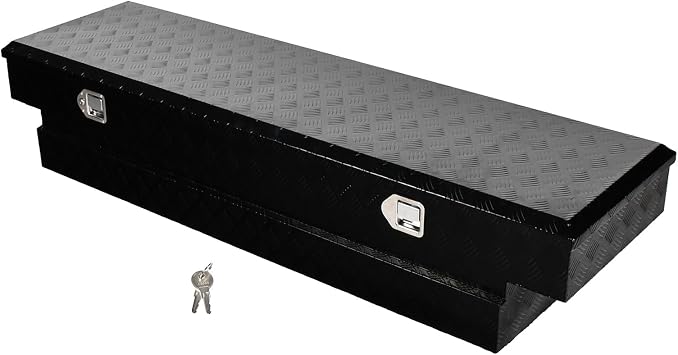 69 Inch Heavy Duty Aluminum Truck Tool Box Pick Up Truck Bed RV Trailer Toolbox Storage Organizer with Side Handle, Lock & Keys,Black,5 Bar Tread 69"X20"X14.75"