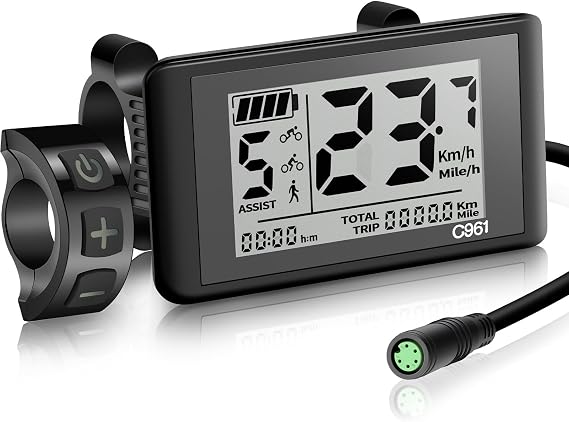 5 Pin Female Ebike Display for Bafang BBS01B BBS02B BBSHD Motor | C961 Ebike Speedometer, LCD Cycling Computer, UART Protocol, IPX5 Waterproof, Automatic Backlight, 0-9 Pedal Assist Levels